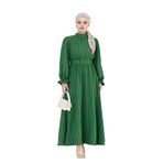 Kolu Volanlı Kemerli Henna Elbise-Yeşil