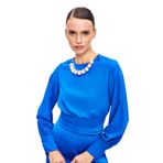 Kolye Detaylı Crop Bluz - SAX MAVİ