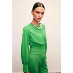 Kolye Detaylı Crop Bluz - YEŞİL
