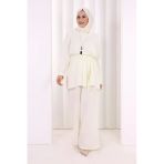 Kolyeli Tunik Pantolon Takım 8027 Ekru