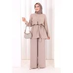 Kolyeli Tunik Pantolon Takım 8027 Vizon