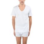 KOM Enrico 2'Li V Yaka T-Shirt, 2XL, 44TS10011BEYA, Beyaz, Erkek