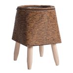 Komdndht Vintage İmitasyon Rattan Dokuma Çiçek Rafı Ahşap Ayaklı El Yapımı Saklama Sepeti Bitki Saksı Standı Tutucu Kolay Kurulum, D