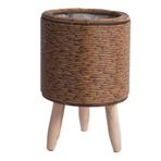 Komdndht Vintage İmitasyon Rattan Dokuma Çiçek Rafı Ahşap Ayaklı El Yapımı Saklama Sepeti Bitki Saksı Standı Tutucu Kolay Kurulum Kullanımı Kolay, F