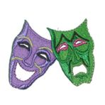 Komedi Trajedi Drama Maskeleri Ütülü Yama, Tiyatro Mor ve Yeşil, 4,8 x 6,0 cm