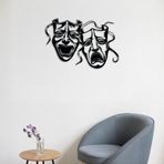 Komedi ve Trajedi Tiyatro Maskeleri Duvar Sanatı, Siyah Metal, Drama Dekoru (14"X10"(35X24CM))