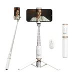KOMI Selfie Çubuğu Tripod - Şarj Edilebilir Kablosuz Uzaktan Kumandalı Hepsi Bir Arada Akıllı Telefonlar için iPhone 15 14 Pro Max, Samsung, Android, iOS ile Uyumlu (Beyaz)