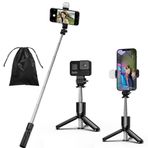 KOMI Selfie Stick Tripod Dolgu Işık, Çıkarılabilir Bluetooth Uzaktan Kumandalı Kararlı Tripod Standı, iPhone 15 Pro Max/15 Plus/14/13, GoPro, Samsung, LG, Google Akıllı Telefonlar (Mini Siyah+Işık)