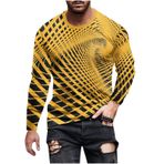 Komik balık Net tişörtleri erkek sonbahar yaz uzun kollu mürettebat boyun geometri baskı gevşek Fit Tee gömlek Tops Mens 2025, P-666 Hardal Sarısı, 5XL