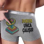Komik Boxer - Dokununca Çalışır Boxer Komik Erkek Baksır Sevgiliye Eşe Hediye İç Giyim Komik Baksır (Gri, M)