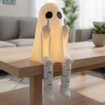 Komik Işıklı Hayalet Figürü, Orta Parmak Gösteren Sarkan Bacaklı Masa Süsü, LED/Tealight Uyumlu Gece Lambası, Esprili Dekoratif Raf Biblosu ve İlginç Hediye Seçeneği