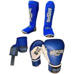 Komodo Sport Boks Eldiveni 10 Oz/bandaj 3,5 Metre /elastik Kick Boks Kaval ve Ayaküstü Koruyucu Set - Mavi