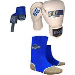 Komodo Sport Boks Eldiveni 10 Oz/kick Boks,muay Thai Ayak Bilek Çorap/3,5 Metre Boks Bandajı 3 Lü Set - Beyaz