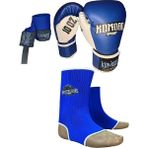 Komodo Sport Boks Eldiveni 10 Oz/kick Boks,muay Thai Ayak Bilek Çorap/3,5 Metre Boks Bandajı 3 Lü Set - Mavi
