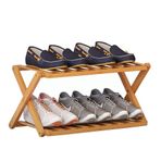 Kompakt Bambu Ayakkabı Rafı Katlanabilir 2 Katmanlı ShoeSpaceSaving Giriş Yolu Depolama Rafı 50x25x25cm (20x10x10 inç) Çok Yönlü Zemin Standı Ayakkabı Tutucu