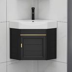 Kompakt Duvara Monte Köşe Banyo Lavabo Dolabı ve Depolama - Seramik Çamaşır Küveti Evye Combo Sıcak/Soğuk Musluk ve Drenaj ile Ev, Veranda, Çamaşır Odası