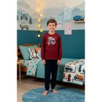 Kompedan Erkek Çocuk İnterlok Bisiklet Yaka Pijama Takımı Bordo 109 Bordo