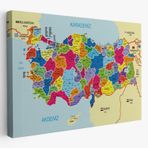 Komşu Ülkeler İl ve İlçe Detaylı Türkiye Haritası Dekoratif Kanvas Tablo, Duvar Dekoru 3005