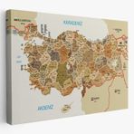 Komşu Ülkeler İl ve İlçe Detaylı Türkiye Haritası Dekoratif Kanvas Tablo, Duvar Dekoru 3020