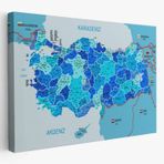 Komşulu İl ve İlçe Detaylı Türkiye Haritası, Harita Dekoratif Kanvas Tablo, Duvar Dekoru 3002