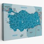 Komşulu İl ve İlçe Detaylı Türkiye Haritası, Harita Dekoratif Kanvas Tablo, Duvar Dekoru 3003