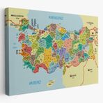 Komşulu İl ve İlçe Detaylı Türkiye Haritası, Harita Dekoratif Kanvas Tablo, Duvar Dekoru 3006