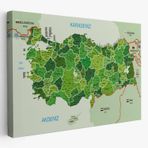 Komşulu İl ve İlçe Detaylı Türkiye Haritası, Harita Dekoratif Kanvas Tablo, Duvar Dekoru 3007