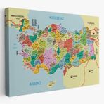 Komşulu İl ve İlçe Detaylı Türkiye Haritası, Harita Dekoratif Kanvas Tablo, Duvar Dekoru 3012