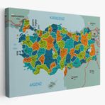 Komşulu İl ve İlçe Detaylı Türkiye Haritası, Harita Dekoratif Kanvas Tablo, Duvar Dekoru 3015