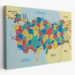 Komşulu İl ve İlçe Detaylı Türkiye Haritası, Harita Dekoratif Kanvas Tablo, Duvar Dekoru 3019
