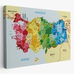 Komşulu İl ve İlçe Detaylı Türkiye Haritası, Harita Dekoratif Kanvas Tablo, Duvar Dekoru 3021