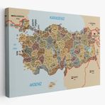 Komşulu İl ve İlçe Detaylı Türkiye Haritası, Harita Dekoratif Kanvas Tablo, Duvar Dekoru 3022