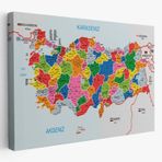 Komşulu İl ve İlçe Detaylı Türkiye Haritası, Harita Dekoratif Kanvas Tablo, Duvar Dekoru 3023