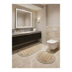 Konak Halı Premium Kaymaz Taban Peluş Banyo Paspası Seti Jüt Kenar Detaylı 2’li Oval Yuvarlak 100x60 60x60