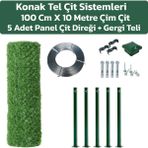 Konak Tel Çit Sistemleri 1 Adet 10 Metre Çim Çit ve 5 Adet Panel Çit Direği Yeşil Aksesuarlar Dahil - 100 cm