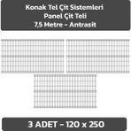 Konak Tel Çit Sistemleri 3 Adet Panel Çit Teli 120 x 250 cm 4 mm Tel Kalınlığı 55 x 150 mm Göz Aralığı - Antrasit