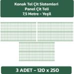 Konak Tel Çit Sistemleri 3 Adet Panel Çit Teli 120 x 250 cm 4 mm Tel Kalınlığı 55 x 150 mm Göz Aralığı - Yeşil