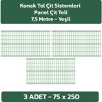 Konak Tel Çit Sistemleri 3 Adet Panel Çit Teli 75 x 250 cm 4 mm Tel Kalınlığı 55 x 150 mm Göz Aralığı - Yeşil