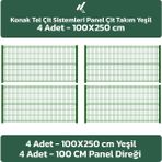 KONAK TEL ÇİT SİSTEMLERİ 4 ADET PANEL ÇİT TAKIM (4 ADET PANEL ÇİT TELİ 100X250 CM + 4 ADET PANEL ÇİT DİREĞİ 100 CM) - Yeşil