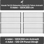 KONAK TEL ÇİT SİSTEMLERİ 4 ADET PANEL TAKIM (4 ADET PANEL ÇİT TELİ 120X250 CM + 4 ADET PANEL ÇİT DİREĞİ 120 CM) - Antrasit