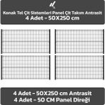 KONAK TEL ÇİT SİSTEMLERİ 4 ADET PANEL TAKIM (4 ADET PANEL ÇİT TELİ 50X250 CM + 4 ADET PANEL ÇİT DİREĞİ 50 CM) - Antrasit