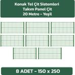 Konak Tel Çit Sistemleri 8 Adet 150X250 cm Çit Teli - 8 Adet Panel Çit Direği 150 cm Takım Antrasit-Yeşil - 150 x 250 cm