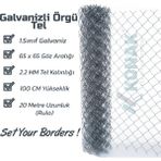 Konak Tel Çit Sistemleri Galvanizli Örgü Tel 100 cm x 20 M 2.2 mm 60 x 60 Göz - Gri