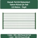 KONAK TEL ÇİT SİSTEMLERİ PANEL ÇİT TAKIM (1 ADET PANEL ÇİT TELİ 150X250 CM + 1 ADET PANEL ÇİT DİREĞİ) - Yeşil