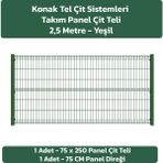 KONAK TEL ÇİT SİSTEMLERİ PANEL ÇİT TAKIM (1 ADET PANEL ÇİT TELİ 75X250 CM + 1 ADET PANEL ÇİT DİREĞİ 75 CM) - Yeşil