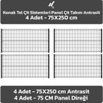 KONAK TEL ÇİT SİSTEMLERİ PANEL ÇİT TAKIM (4 ADET PANEL ÇİT TELİ 75X250 CM + 4 ADET PANEL ÇİT DİREĞİ) - Antrasit