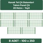 KONAK TEL ÇİT SİSTEMLERİ PANEL ÇİT TAKIM AVANTAJ PAKET YEŞİL(8 ADET PANEL ÇİT TELİ 100X250 CM + 8 ADET PANEL ÇİT DİREĞİ 100 CM) - 100 x 250 cm