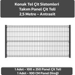 KONAK TEL ÇİT SİSTEMLERİ PANEL TAKIM (1 ADET PANEL ÇİT TELİ 100X250 CM + 1 ADET PANEL ÇİT DİREĞİ 100 CM) - Antrasit