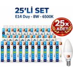 Kondel Aydınlatma 25 Adet K2 8W E14 LED Ampul 6500K Soğuk Beyaz 720 Lümen - 1 - 10 W