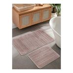 Konfor Halı Doğal Kaymaz Taban Banyo Paspas Set Yumuşak Dokulu Su Emici Yıkanabilir Yeni Çizgili Set 50x80-50x40 Çok Renkli